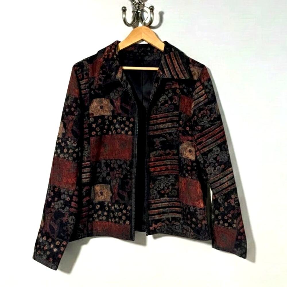 Vintage ·Reversible Floral Patchwork & Scroll Print · Side Vent Jacket Med/Large